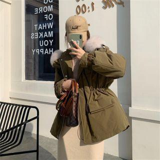Fluffy Trim Hooded Padded Jacket Army Green - One Size
