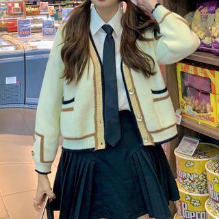 Color Block Cardigan Milky White - One Size