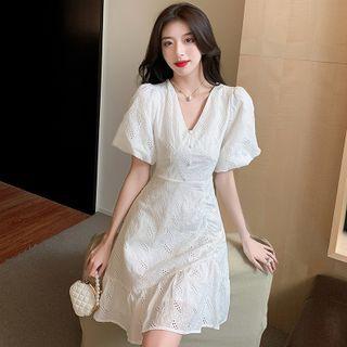 Short-sleeve Lace Asymmetrical Dress