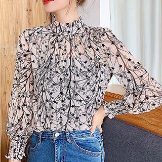 Long-sleeve Pattern Chiffon Top