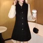 Long-sleeve Single Breast Shearling Panel Dress