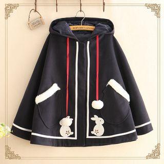 Rabbit Embroidered Pompom Cape Jacket As Shown In Figure - One Size
