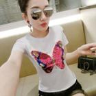 Sequined Butterfly Short-sleeve T-shirt