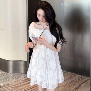 Square-neck Short-sleeve Mini Shift Dress