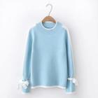Mock-neck Contrast Trim Sweater Light Blue - One Size