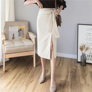 Tie-waist Midi Pencil Skirt