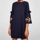 Elbow-sleev Floral Embroidered Sheath Dress