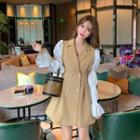 Long-sleeve Paneled Double Breasted A-line Mini Dress