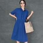 Pintuck Linen Blend Shirtdress Blue - One Size