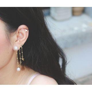 Faux Pearl Alloy Star Fringed Earring 1 Pc - Gold - One Size