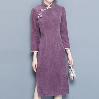 3/4-sleeve Corduroy Cheongsam