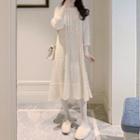 Long-sleeve Knit Midi Dress Beige - One Size