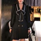 Long-sleeve Double Breasted Bow Mini Dress