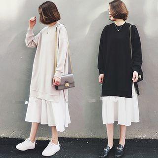 Mock Two-piece Long-sleeve Panel Dress