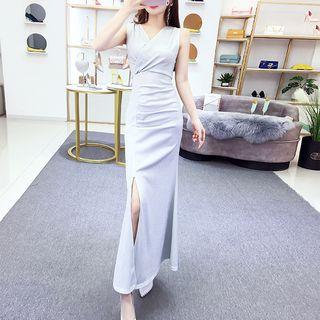Sleeveless Crinkled Slit Maxi Dress