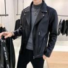 Zipped Detail Faux Leather Jacket