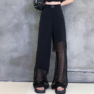 Fringed Fishnet Panel Wide Leg Pants