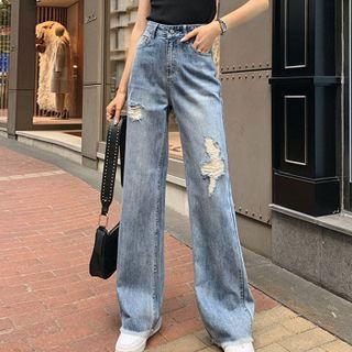 Distressed Mid Rise Wide Leg Jeans