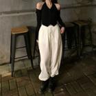 Cold-shoulder Plain Top / Wide-leg Jogger Pants