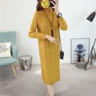 Cable Knit Turtleneck Long Sleeve Midi Knit Dress