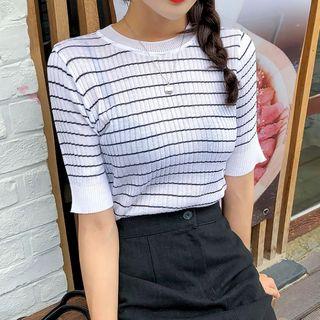 Stripe Sheer Rib-knit Top