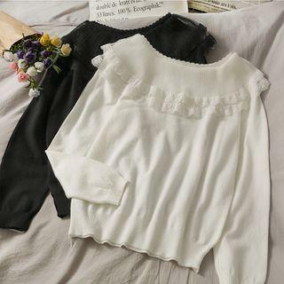 Mesh-collar Loose-fit Knit Top