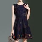 Leaf Embroidered Sleeveless A-line Dress