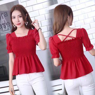Short-sleeve Square-neck Peplum Top
