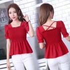Short-sleeve Square-neck Peplum Top