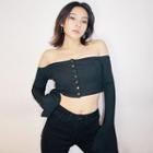 Long-sleeve Off Shoulder Buttoned Top