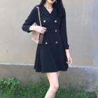Double-breasted V-neck Long-sleeve Dress