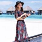 Set: Printed Bikini + Cover-up + Short-sleeve Top