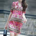 Short-sleeve Sequined Printed Dress