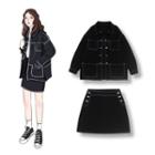 Buttoned Denim Jacket / A-line Mini Skirt