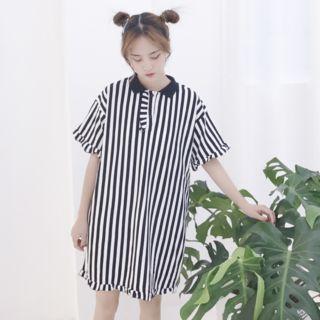 Pinstripe Short-sleeve Polo Dress