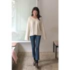 V-neck Wool Blend Cable Sweater Ivory - One Size