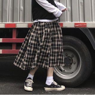 Plaid Midi A-line Skirt Plaid - One Size
