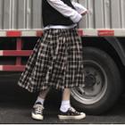 Plaid Midi A-line Skirt Plaid - One Size