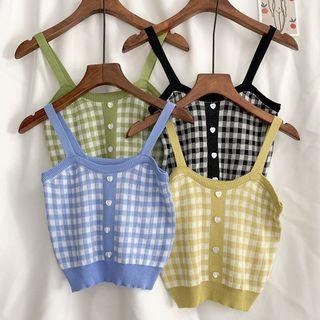 Gingham Cropped Knit Camisole