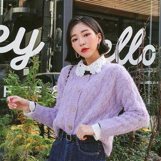 Cropped Furry Cable-knit Cardigan