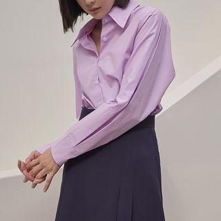 Plain Pleated-sleeve Shirt