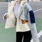 Fluffy Paneled Cropped Denim Jacket