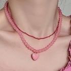 Heart Beaded Necklace Set - Pink - One Size