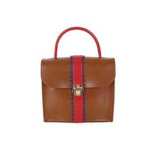Push-lock Contrast-trim Square Satchel