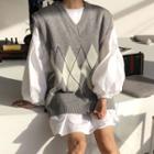 Argyle Knit Vest Gray - One Size
