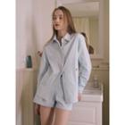 Logo-embroidered Stripe Shirt Light Blue - One Size