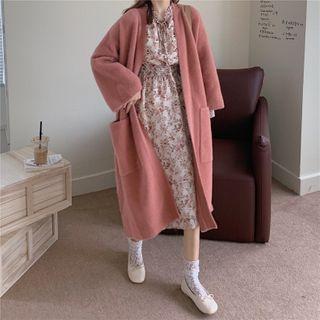 Long Cardigan / Long-sleeve Floral Print Midi Dress