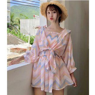Set: Chevron Spaghetti-strap Top + Culottes + Light Jacket