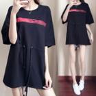 Drawstring Elbow-sleeve T-shirt