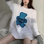 Bear-print Mock Two-piece Oversized T-shirt